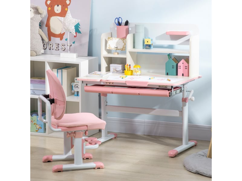  Bureau d'écolier avec chaise pour enfants de 3 à 12 ans, hauteur réglable et plateau inclinable, rose  - Conforama C