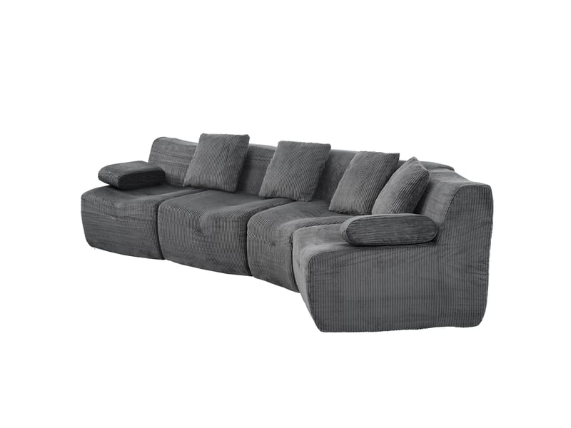  Canapé modulable 4 places en velours côtelé gris foncé sans montage 311x90x65cm  - Conforama A