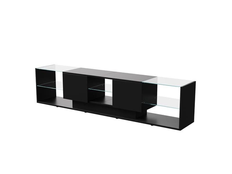  Meuble tv led - 200 x 35 x 45 cm-noir - avec étagères en verre et éclairage led rvb - meuble de salon design moderne  - Conforama A