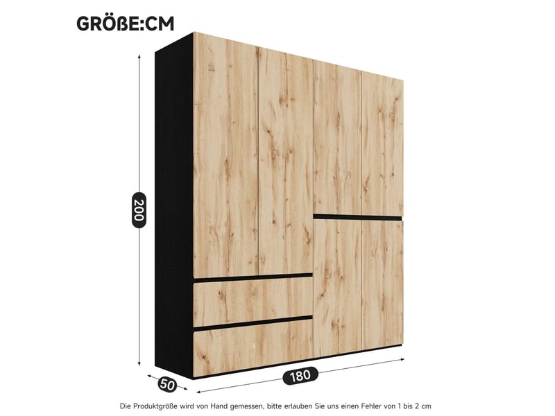 Armoire penderie 180 x 50 x 200 cm bicolore mdf et panneaux de particules, 6 portes, 5 tiroirs, 2 tringles - Conforama C