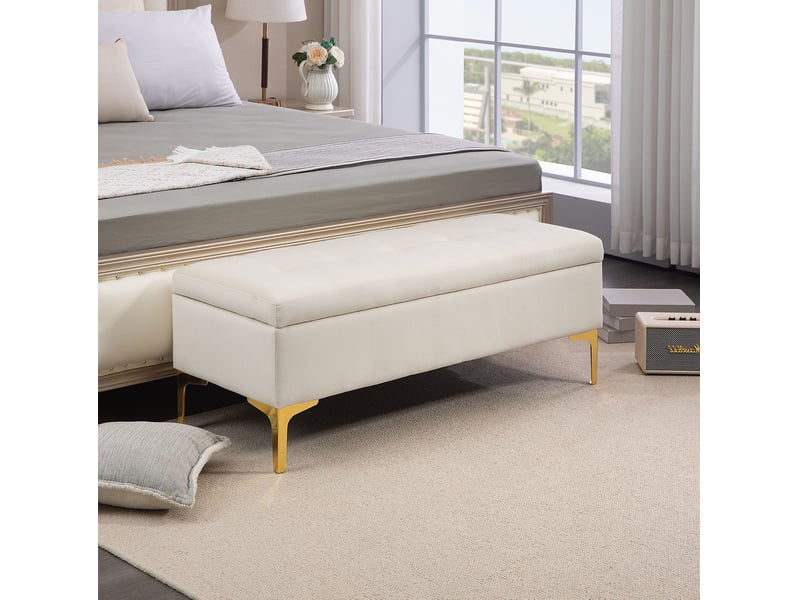  Banc de rangement tcqpz 120 x 44 x 44,5 cm capitonné avec rangement beige  - Conforama B