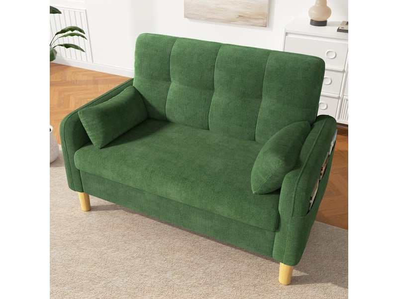 Canapé 2 places - 119x78x85 cm - canapé de salon divan lounge avec coussins et chenille - vert - Conforama D