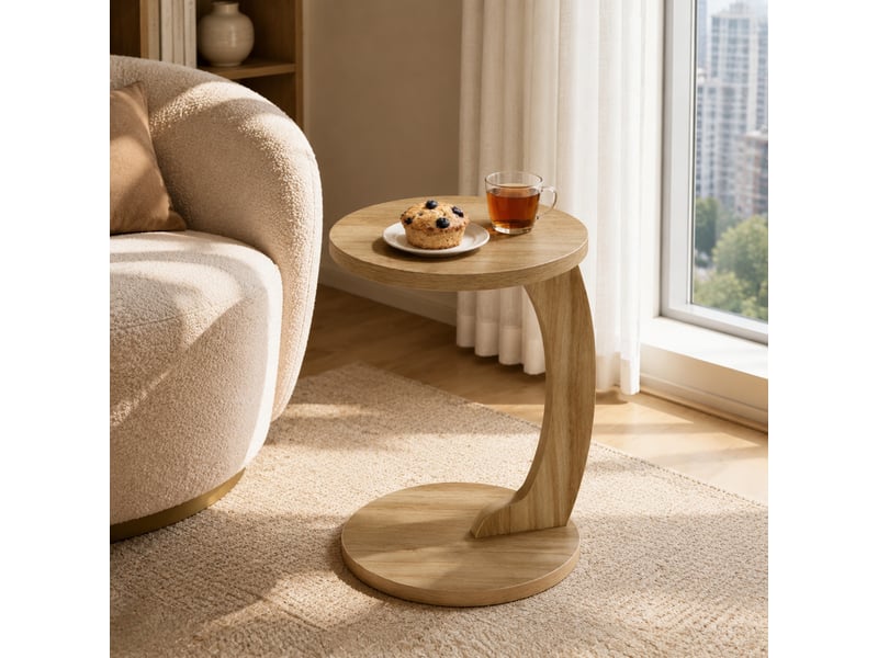  Table d’appoint ronde en c – mdf mélaminé chêne clair – ø 38 x h 55 cm  - Conforama B