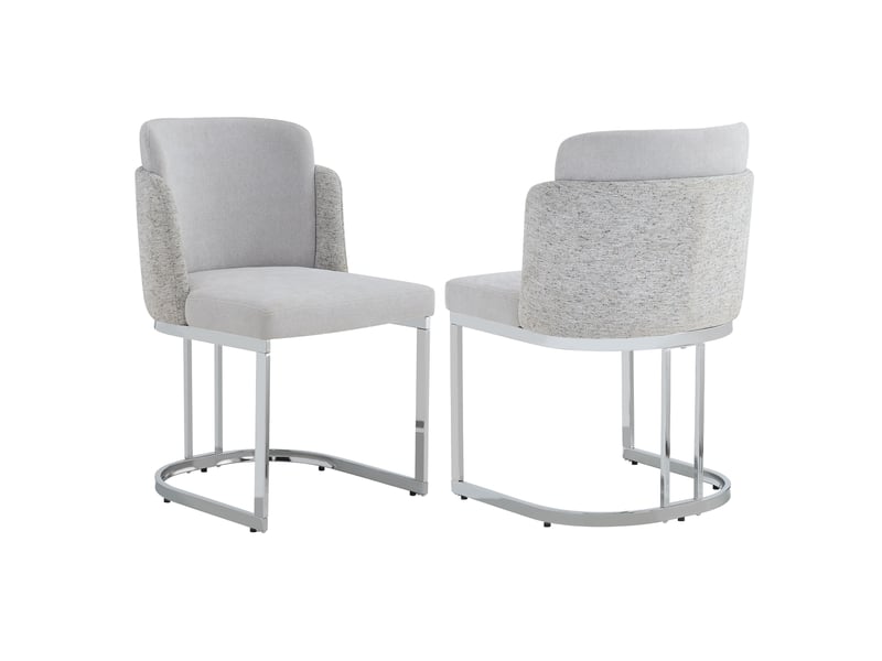  Lot de 2 chaises de salle à manger avec dossier double et pieds en métal électroplaqué, chenille gris clair et argenté  - Conforama A