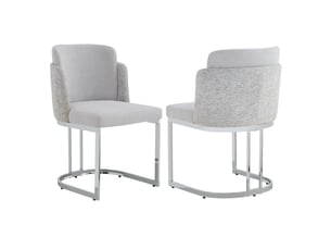 Lot de 2 chaises de salle à manger avec dossier double et pieds en métal électroplaqué, chenille gris clair et argenté