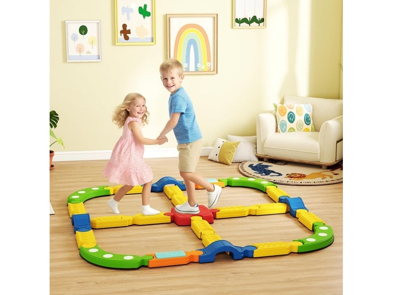  Parcours d'équilibre enfant 176 x 176 cm – multicolore – 25 éléments antidérapants pour jeu sensoriel  - Conforama B