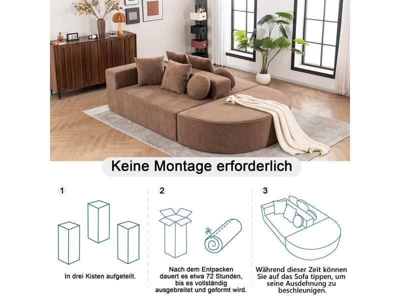  Canapé modulable, canapé de salon — sans montage, sans cadre, style cloud, en tissu chenille  - Conforama E