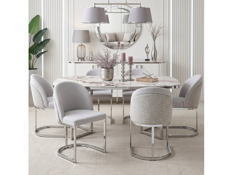  2 chaises d'appoint gris clair et argent, confortables et respirantes, style moderne, idéales pour restaurants, salons, cafés et autres lieux  - Conforama D