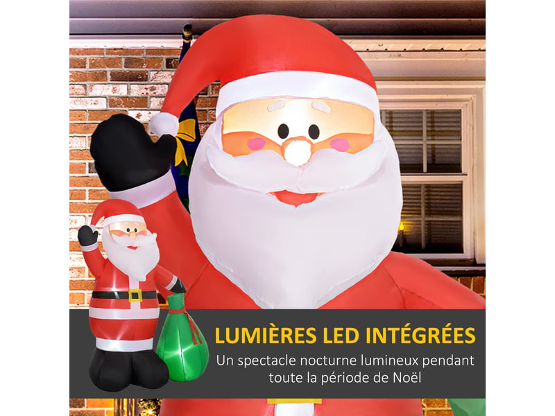  Père de noël gonflable de 180 cm avec lumières led, intérieur et extérieur, matériel fixation et souffleur  - Conforama A