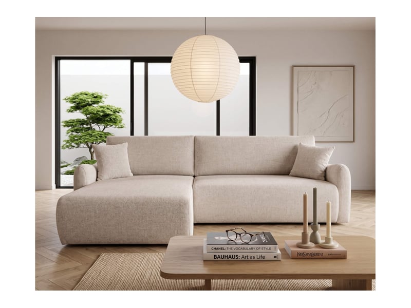  Apoline - canapé d'angle réversible convertible 4 places avec coffre en tissu  - Conforama B