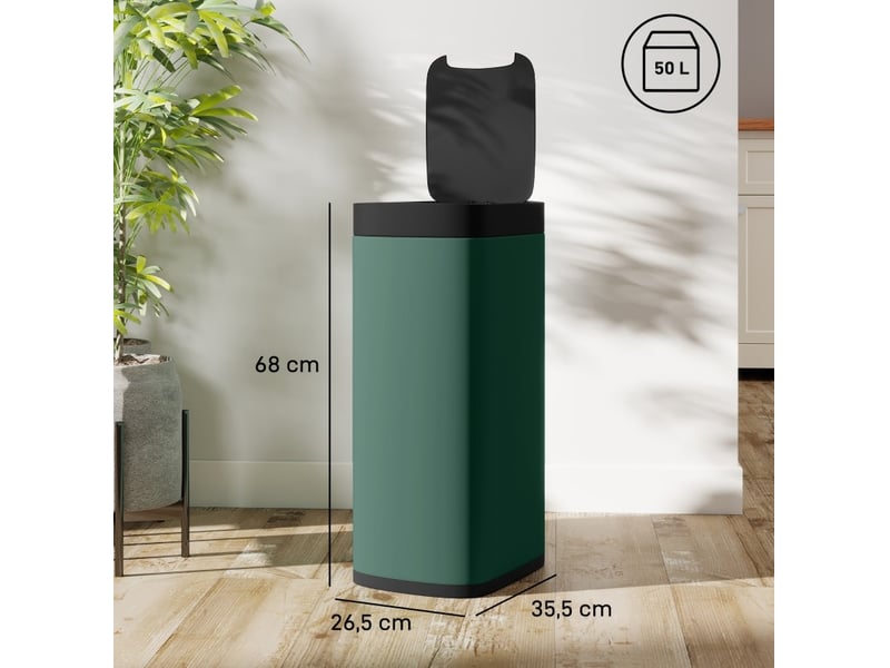  Poubelle de cuisine à capteur 50 l en métal vert, ouverture sans contact et finition anti-traces de doigts  - Conforama C