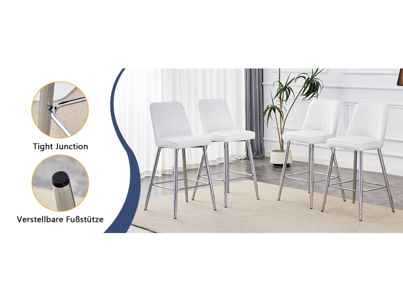  Lot de 2 tabourets de bar blancs en simili cuir avec pieds en métal argenté, hauteur 100 cm, pour îlot de cuisine.  - Conforama D