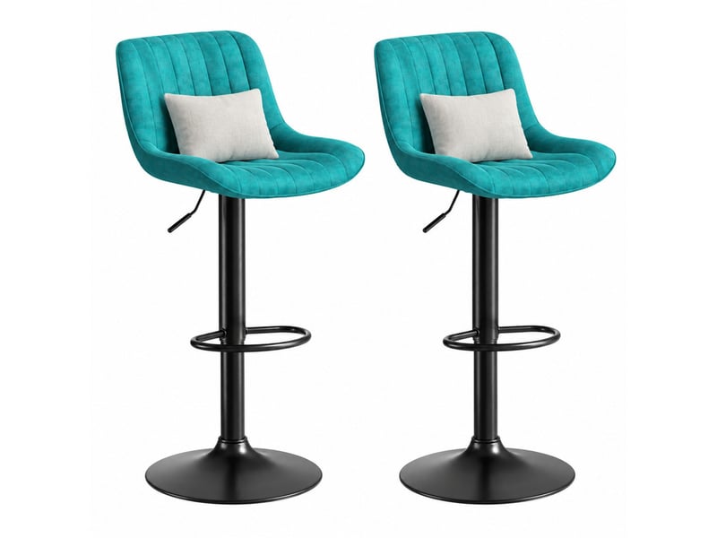 Tabourets de bar 47.00×46.00×87.00 cm en métal, bois et velours réglables et pivotants bleus chicfurn - Conforama A