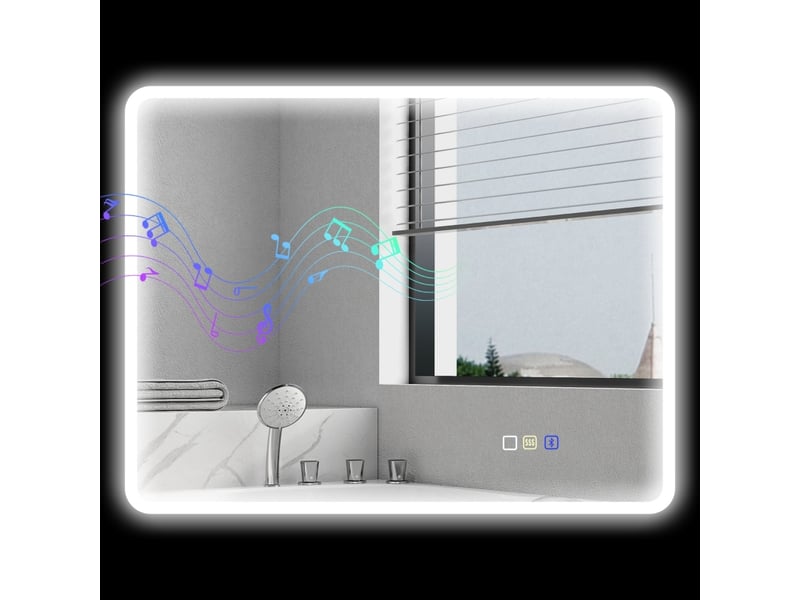 Miroir de salle de bain led bluetooth, miroir lumineux 70x90 cm avec fonction anti-buée, 3 couleurs réglables, interrupteur tactile et mémoire. - Conforama E