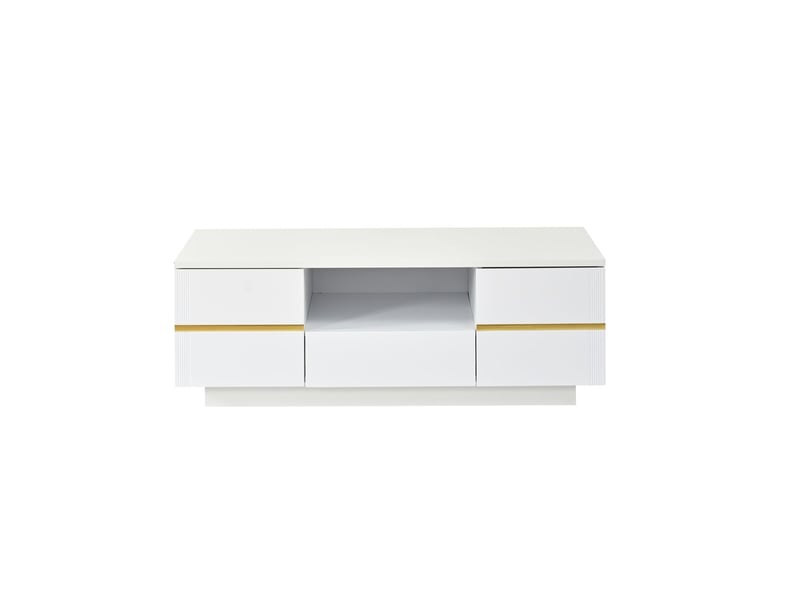 Table basse 100 x 50 x 35 cm éclairage led table de salon compartiment semi-ouvert 2 portes charge maximale 30 kg finition blanche accents dorés - Conforama A