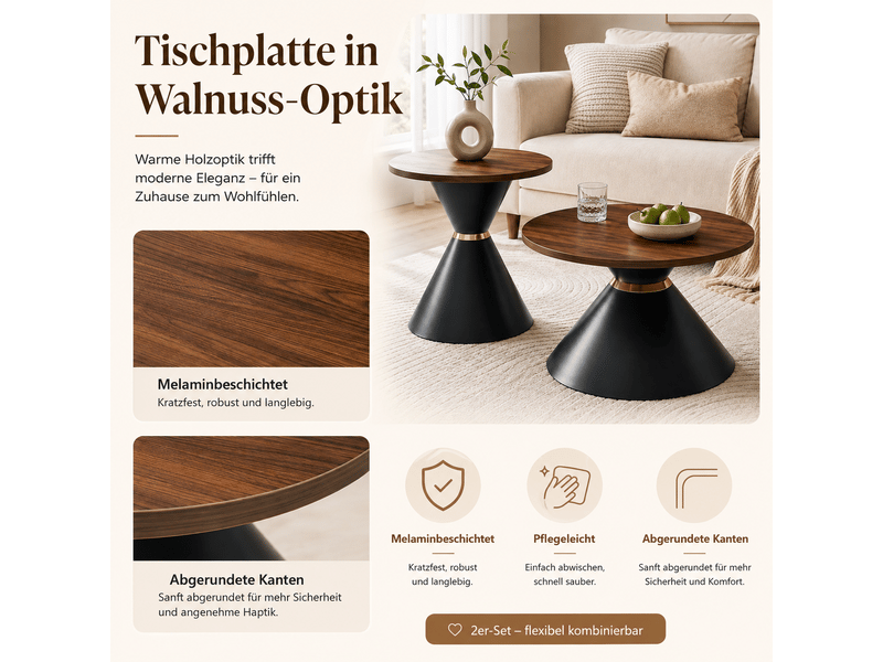  Table basse ronde ensembles melamin noyer et noir ø70 cm  - Conforama E