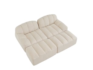 Canapé modulaire 2 places avec 2 ottomans en fleece granulé beige et blanc - 210 x 165 x 79 cm