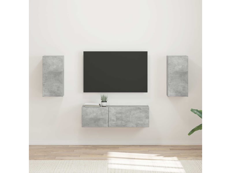  Ensemble de meuble tv - banc tv - meuble de rangement mural 4 pcs gris béton bois d'ingénierie  - Conforama B