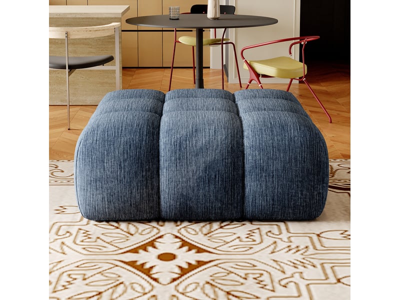 Pouf fauteuil sans structure 100x100 cm – bleu – assise souple en mousse et tissu chenille compressé  - Conforama B