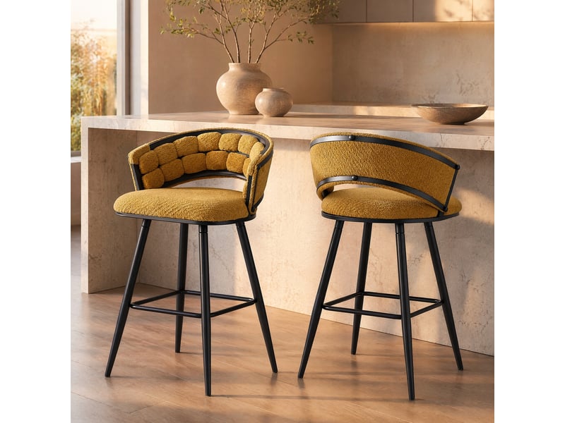  Tabourets de bar lot de 2 avec dossier - lpospi - assise rembourrée, repose-pieds, métal, velours - jaunenoir  - Conforama C