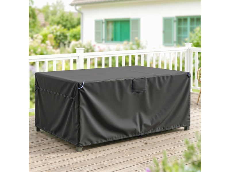  Housse protection mobilier jardin 180×120×74 cm, tissu oxford 420d imperméable coupe-vent anti-uv résistante hiver, noire  - Conforama D