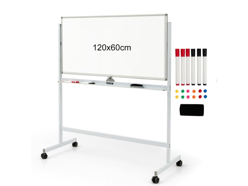  Tableau blanc mobile double face 126 x 59 x 145165 cm hauteur réglable stable en panneau nid d'abeille blanc 20_0014143  - Conforama A