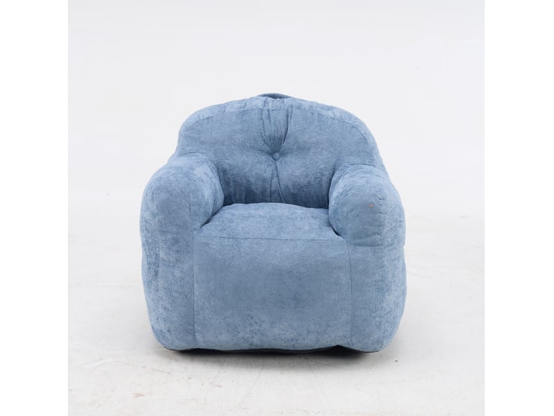 Fauteuil pouf avec accoudoirs et dossier enveloppant, rembourré de mousse, en fausse fourrure bleue, 95 × 95 × 79 cm  - Conforama A