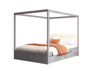 Lit baldaquin tcqpz 140 x 200 cm avec 2 tiroirs, tête de lit rembourrée, structure en bois, gris