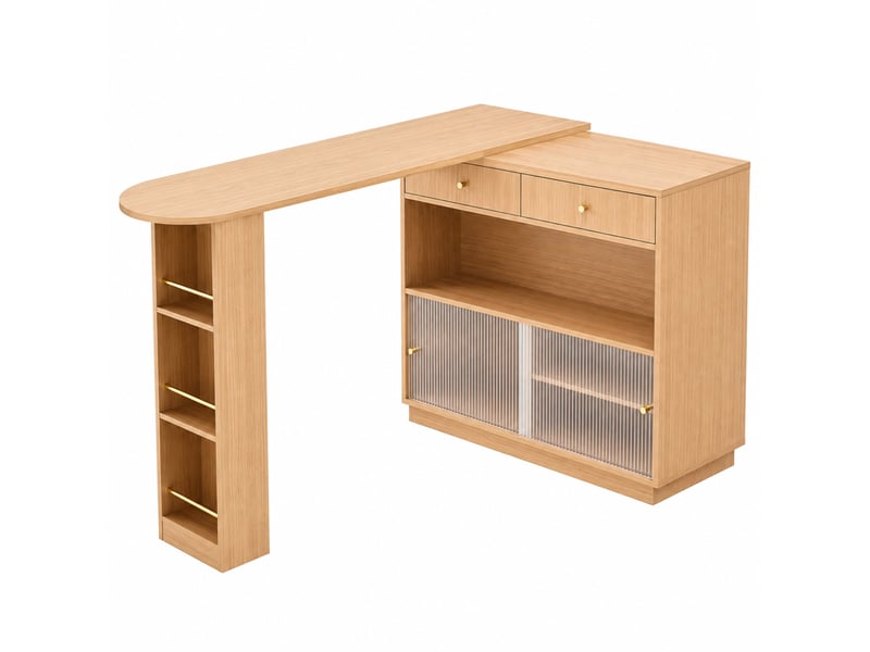 Îlot de cuisine bar pivotant 360° avec rangement et led 120x30x100 cm chêne - Conforama A