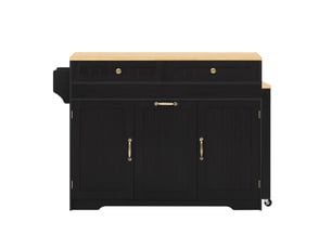 Îlot de cuisine extensible 188,6 x 36,7 x 92 cm, roulettes, 2 tiroirs, 3 portes et poubelle intégrée, noir, en mdf