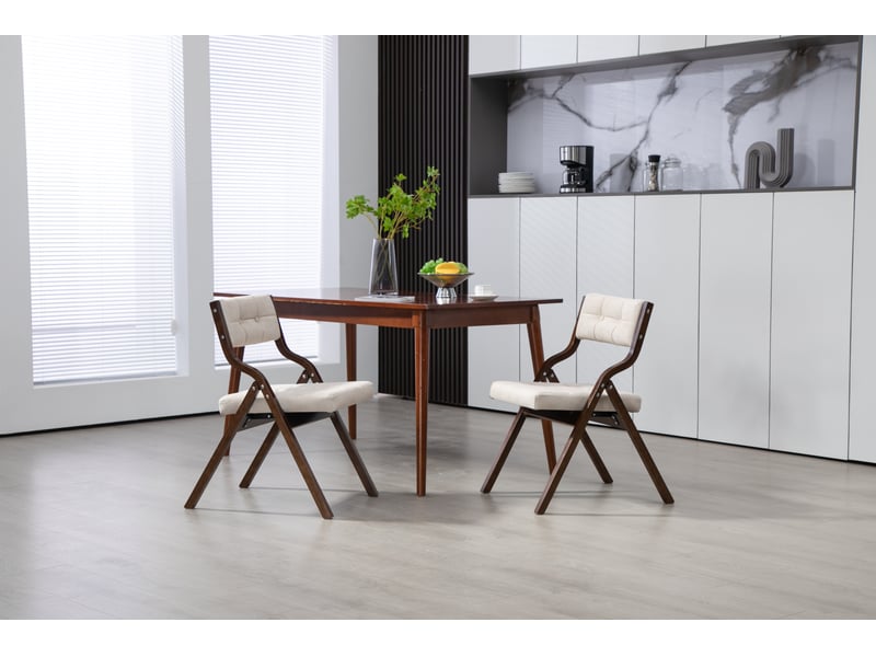 Lot de 2 chaises pliantes 61x48x77cm, pour cuisine, bureau, chaise de salle à manger portable, crème, bois  - Conforama E