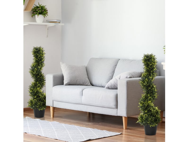  Lot de 2 arbres artificiels en spirale 90 cm, feuillage vert et pots noirs, décoration intérieure et extérieure  - Conforama E