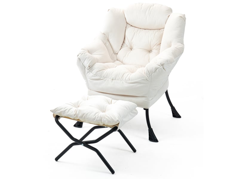  Fauteuil relax avec repose-pieds pliable et poche latérale, blanc cassé, soutien de la nuque pour se détendre  - Conforama A