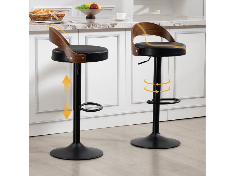  Lot de 2 tabourets de bar pivotants 360° avec dossier, hauteur réglable et repose-pieds, en pu noir  - Conforama C