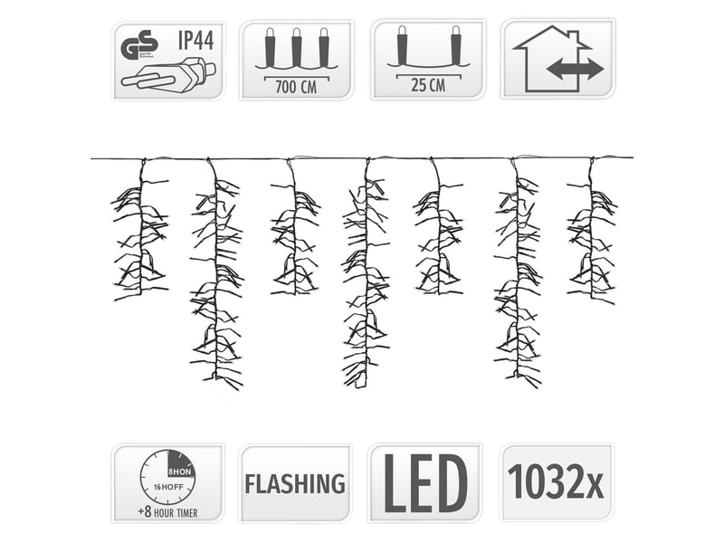  Ecd germany guirlande lumineuse led effet stalactites 7 m, rideau lumineux en grappes, 1032 led blanc chaud, minuterie 8 h, décoration de noël fêtes de intérieur et extérieur, protection ip44 ECD Germany GmbH - Conforama D