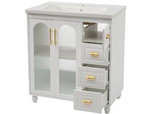 Meuble de salle de bains avec vasque 80x47x90 cm, 3 portes et 3 tiroirs, mdf, blanc