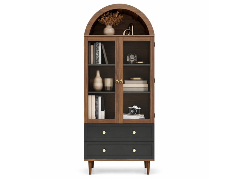Buffet haut rétro en mdf et verre, 2 portes et 2 tiroirs, coloris noyer - Conforama A