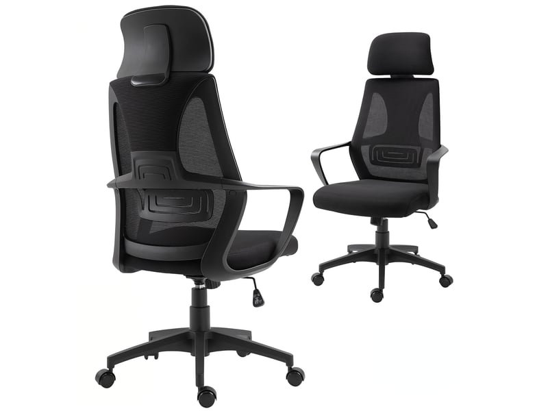  Chaise de bureau à bascule, réglable en hauteur, avec appui-tête et soutien lombaire, noire  - Conforama A