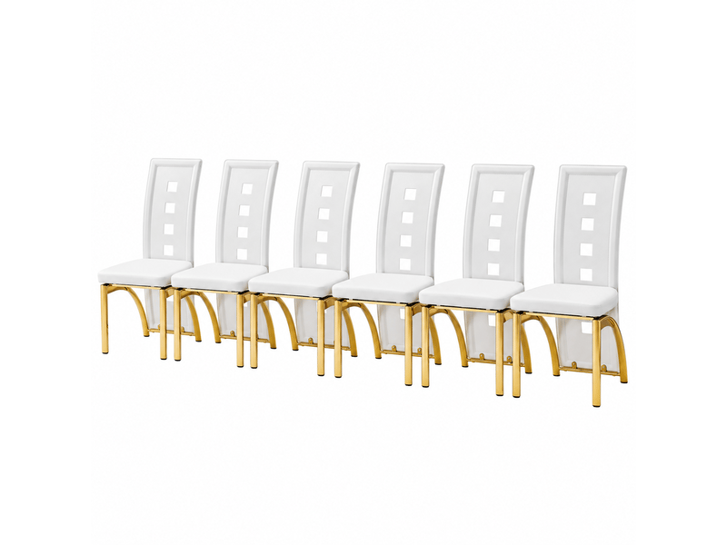 Chaises de salle à manger design ajouré, lot de 6, pu blanc mat, pieds métal doré, h102,5 cm - Conforama A