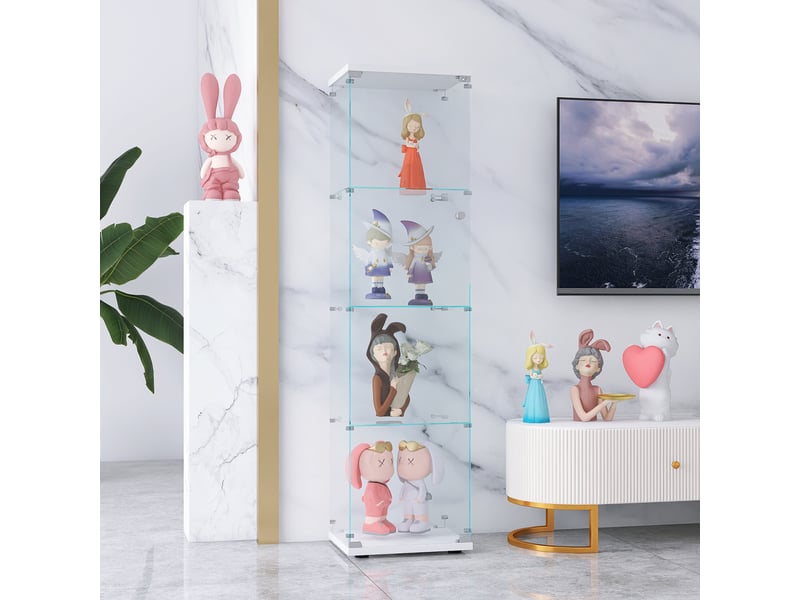  Vitrine en verre 4 niveaux simple porte - 42,5 x 36,5 x 164 cm - blanc - meuble de rangement - mobilier salon  - Conforama D