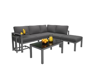 Fauteuil salon modulable ensemble 5 pièces métal gris tables coussins extérieur homvra