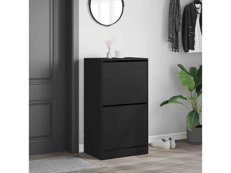  Meuble à chaussure | armoire à chaussures 2 tiroirs rabattables noir 60x42x108 cm  - Conforama C