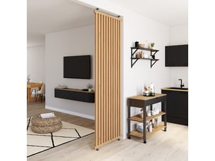 Cloison de séparation claustra 250 x 80 cm en tasseaux de bois coloris chêne