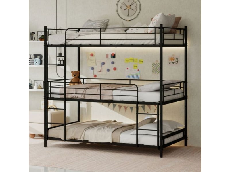  Lits superposes enfants 3 places cadre lourd et stable | barrière continue + échelle intégrée | bodensicher, idéal pour toute la fam  - Conforama B