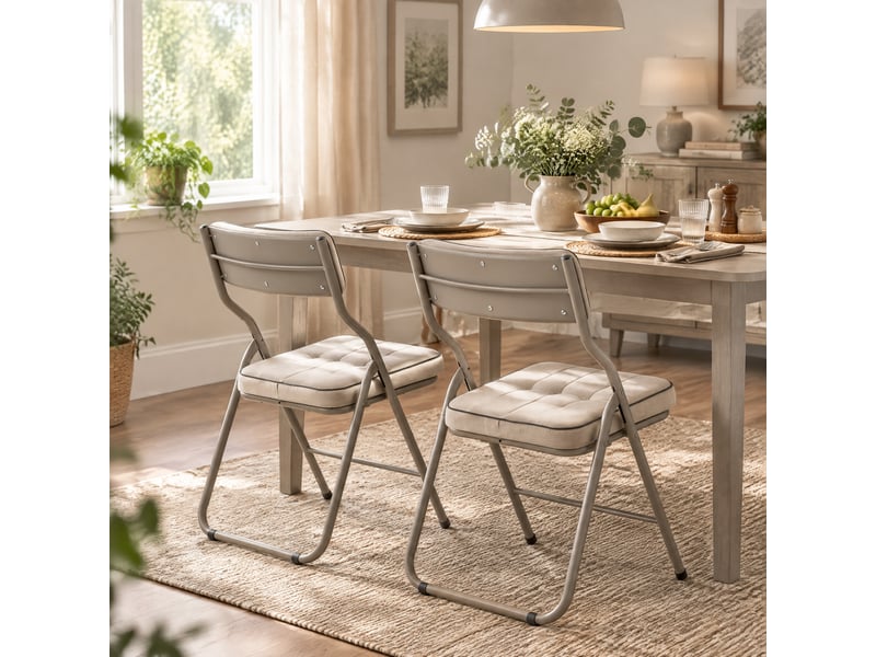Lot de 2 chaises pliantes rembourrées 46x47x80 cm, sans montage, dossier incurvé 110°, assise en velours, structure acier renforcée, kaki - Conforama B