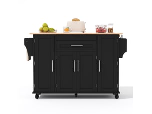 Desserte de cuisine 136x70x92 cm noire et naturelle avec plan de travail extensible