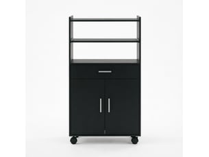 Desserte micro-ondes 59x40x92 cm – noire – 4 roulettes, placard, tiroir et tablette coulissante