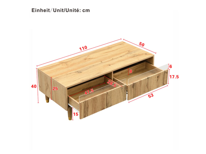  Table basse 110x50x40 cm avec 2 tiroirs et éclairage led, finition bois  - Conforama E