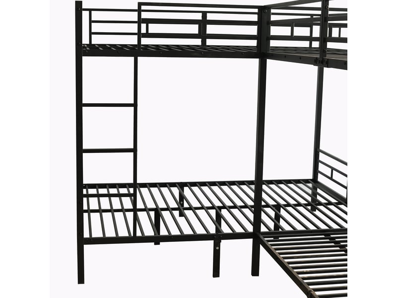  Lit superposé, lit 3 places en métal avec échelle à 3 marches, 200x90 et 200x140 cm, sans matelas, noir  - Conforama E