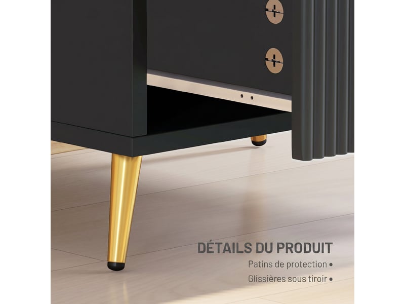  Table de chevet 50 x 40 x 50 cm avec 2 tiroirs rainurés rangement sécurisé anti-basculement moderne épuré en mdf noir 21_0001640  - Conforama E